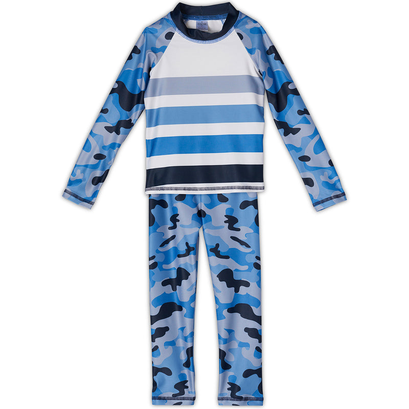 Blue Camo 2Pc Rash Guard Set Boys Sunpoplife