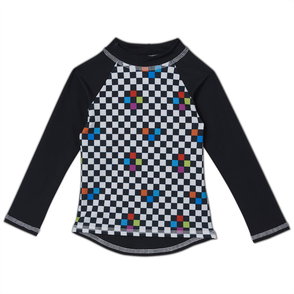 Checkerboard Long Sleeve Rash Guard Top UPF 50+ for Kids