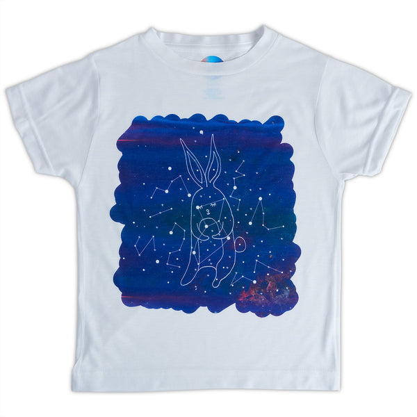 Kids Rabbit Graphic Tshirt Size Xs L White Purple Unisex Cosmos Lepus Constellations Sunpoplife