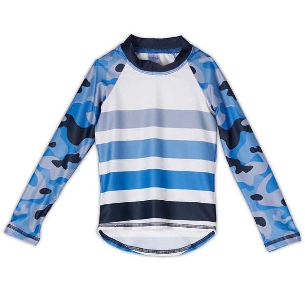 Blue Camo Rash Guard Top Kids Sunpoplife