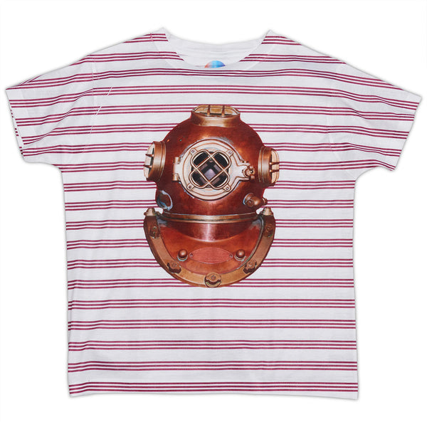 Boys Antique Diving Helmet Photo Tshirt Size Xs L White Red Stripes Copper Modern Mariner Sunpoplife