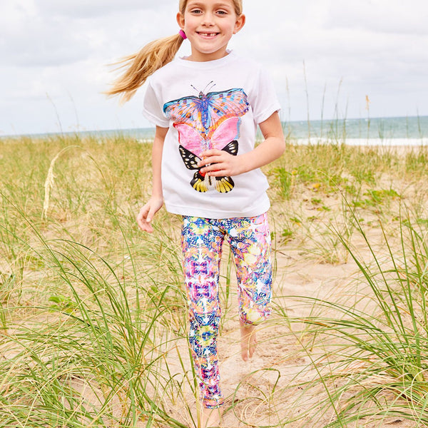 Butterflies Hybrid Leggings Upf50 Kids Girls 2 6 Multicolor Opaline World Girl Running Through Seagrass At The Beach Sunpoplife