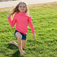 Coral Girls Long Sleeve Rash Guard Top Upf50 Size 2 12 Girl Touching Her Hair at the Park Sunpoplife