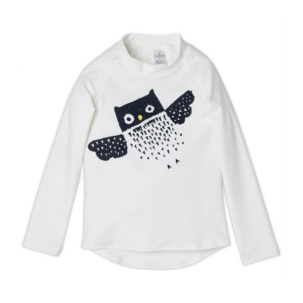 Diagonal Owl Long Sleeve Rash Guard Top Upf50 Kids Boys Girls Size 2 12 White Black Unisex Sunpoplife