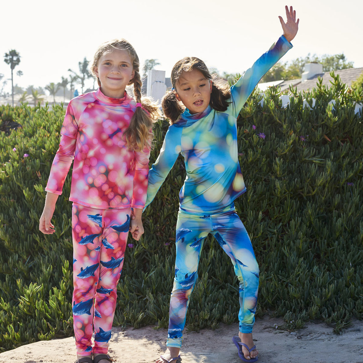 Pink Dolphin Hybrid Kids Leggings UPF 50+ 