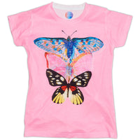 Girls Pink Butterfly Graphic Tshirt Size Xs L Pink Blue Opaline World Sunpoplife