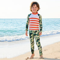 Green Camo 2 Pc Rash Guard Set Boys Wetsuit On The Beach Sunpoplife