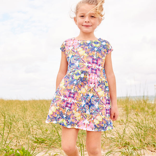 Kaleidoscope Dress Girls Size 2 12 Multicolor Opaline World Girl Standing On A Beach By Seagrass Sunpoplife