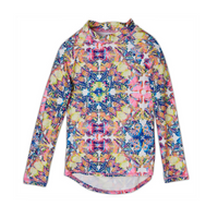 Kaleidoscope Long Sleeve Rash Guard Top Upf50 Girls Size 2 12 Butterflies Multicolor Opaline World Sunpoplife