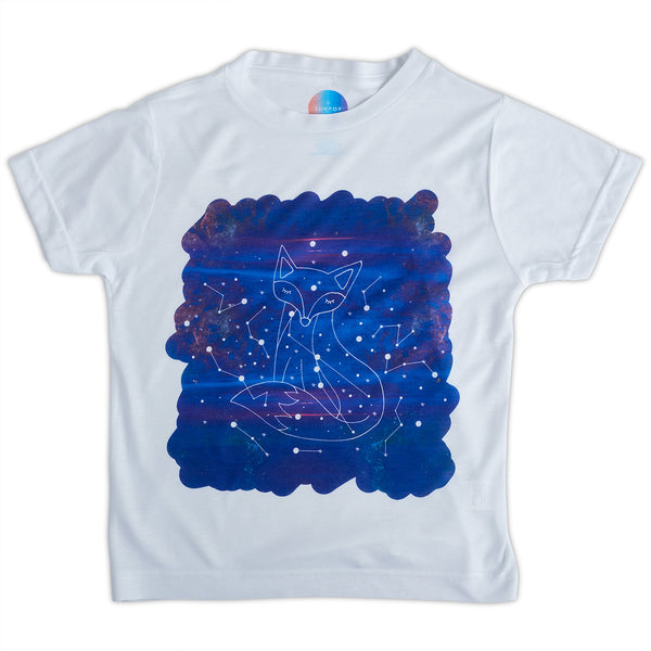 Kids Fox Graphic Tshirt Size Xs L White Purple Unisex Cosmos Vulpecula Constellations Sunpoplife
