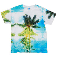 Kids Palm Trees Photo Tshirt White Green Blue Size Xs L Unisex Geo Tropical Sunpoplife