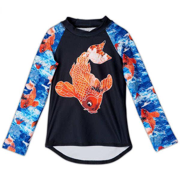 Koi Fish Zip Up Hoodie Upf50 Kids Boys 2 12 White Blue Orange Sunpoplife