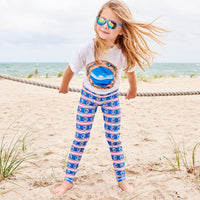 Mariner Hybrid Youth Legging Upf50 Girls Size 6 12 Red White Blue Stripes Denim Modern Mariner Girl On The Beach Wearing Sunglasses Playing With A Rope Sunpoplife