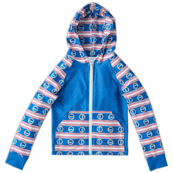 Modern Mariner Hybrid Zip Up Hoodie Upf50 Kids Boys Girls 2 12 Red White Blue Stripes Denim Portholes Unisex Sunpoplife