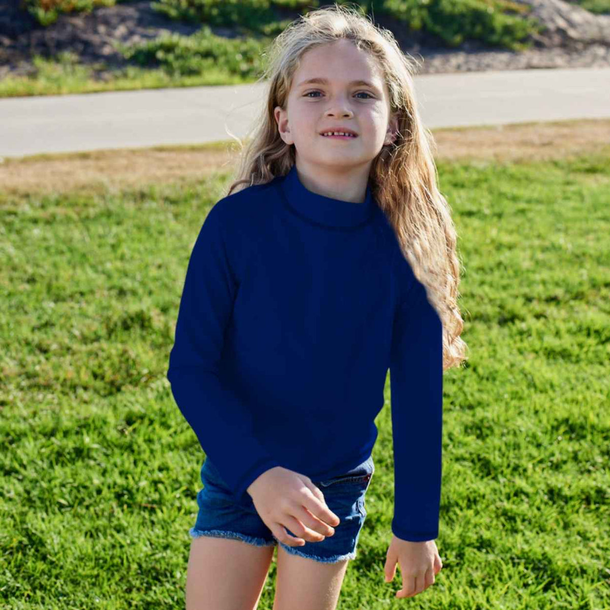 Navy Kids Long Sleeve Rash Guard Top UPF 50+