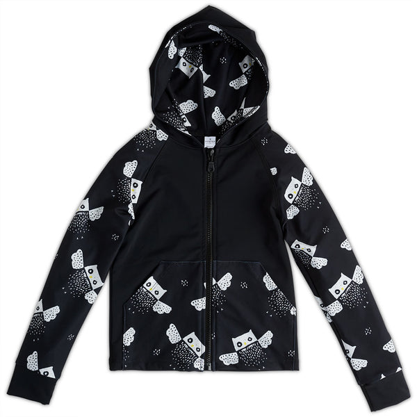 Owls Zip Up Hoodie Upf50 Kids Boys Girls Size 2 12 Black White Unisex Sunpoplife