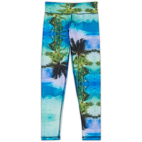 Palm Trees Hybrid Youth Leggings Upf50 Girls 6 12 Green Blue Geo Tropical Sunpoplife