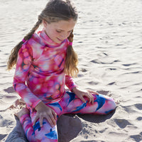 Pink Abstract Long Sleeve Rash Guard Top UPF 50+ for Girls