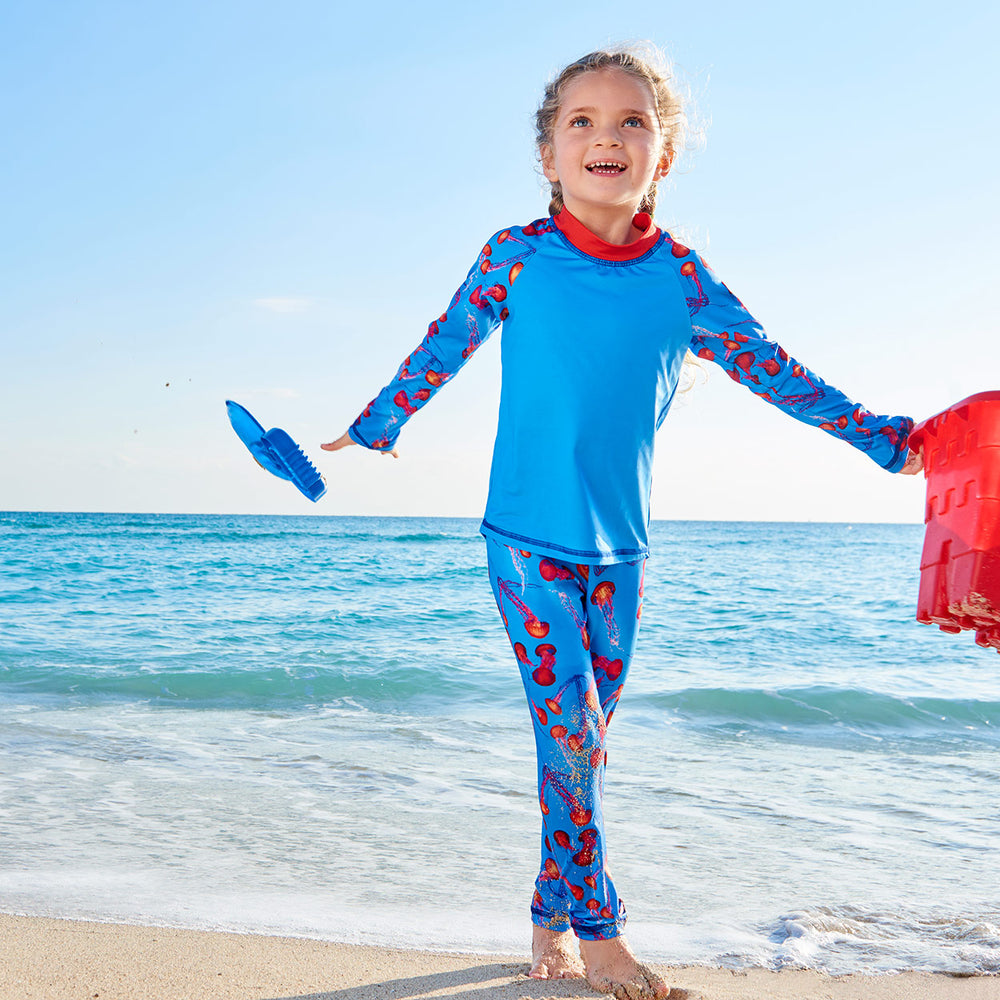 Red Jellyfish 2pc Rash Guard Set UPF 50+ for Girls – Sun Pop Life