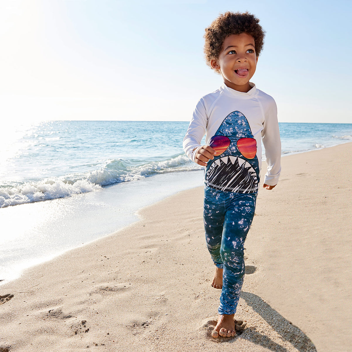 Shark 2 Pc Rash Guard Set Boys At The Beach Sunpoplife