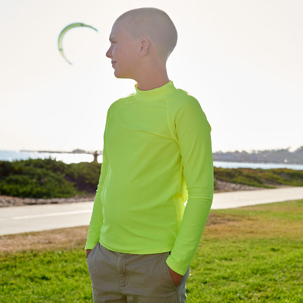 Yellow Kids Long Sleeve Rash Guard Top Upf50 Boys Girls Unisex Size 2 12 Boy Looking into the Horizon Sunpoplife